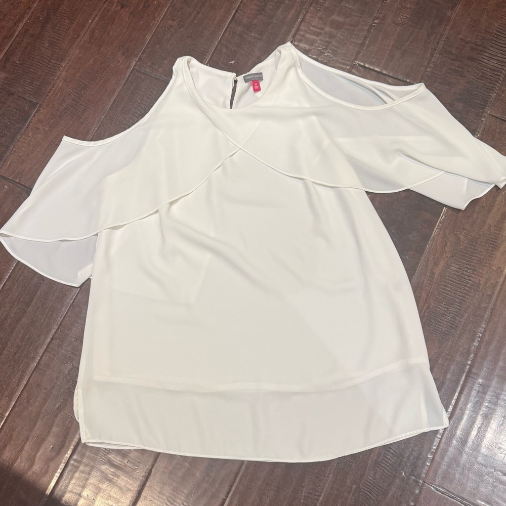 Vince Camuto Cream Asymmetrical Ruffled Blouse